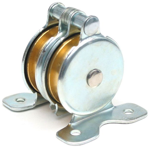 1.5" Upright Pulley, Brass Wheel, Zinc Frame, Double