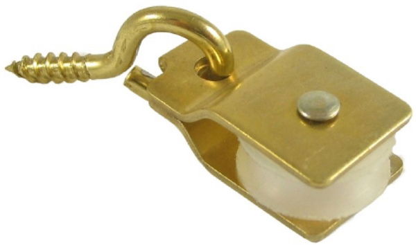 0.75" Lazy Pulley, Nylon Wheel, Brass Frame & Eye